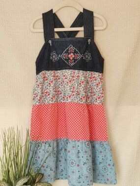 Kid Zone Girls Denim Jumper Tier Dress Size 6X